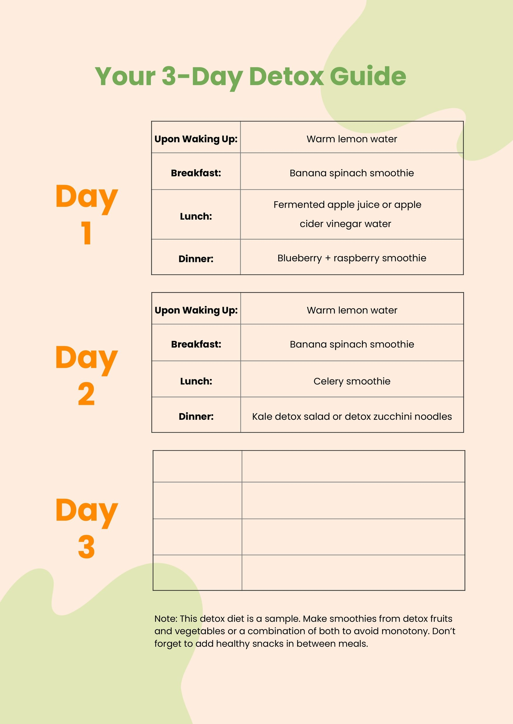 Detox Diet Chart In Illustrator PDF Download Template