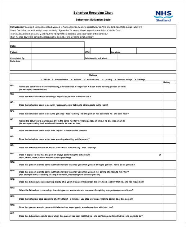 FREE 11 Behavior Chart Templates In PDF MS Word