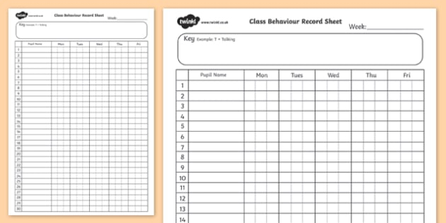 FREE Class Behavior Record Chart class Behavior Behavior Recond