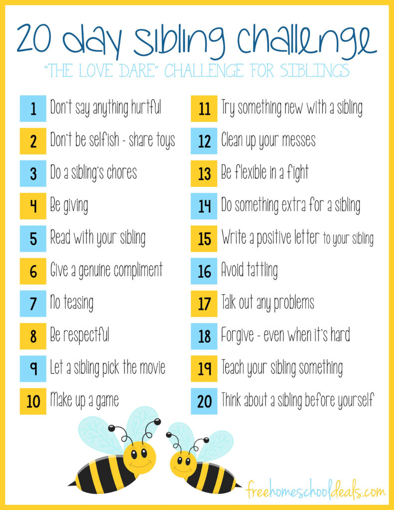 FREE PRINTABLE 20 DAY SIBLING CHALLENGE Instant Download Free 