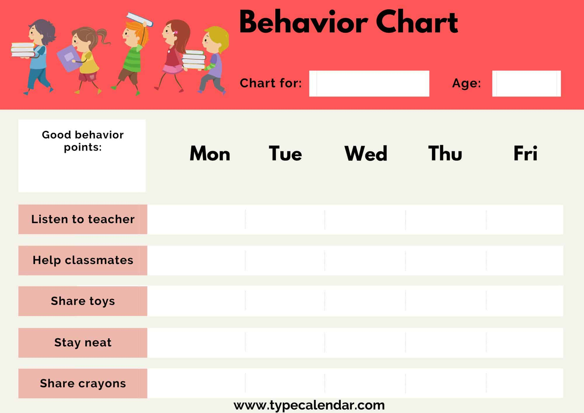 Free Printable Behavior Chart Templates Encourage Positive Habits 