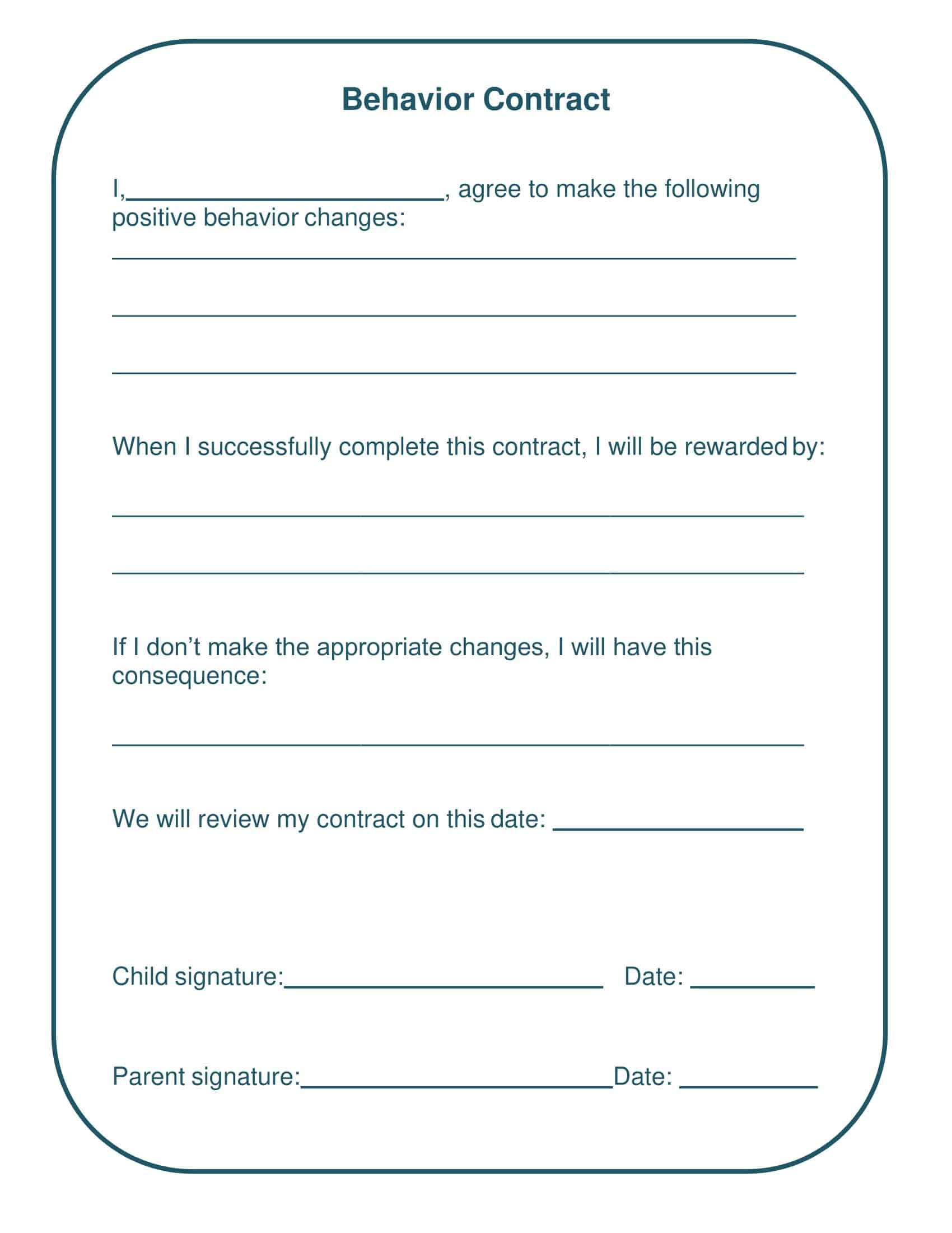 Free Printable Behavior Contract Templates PDF Word Home Adults