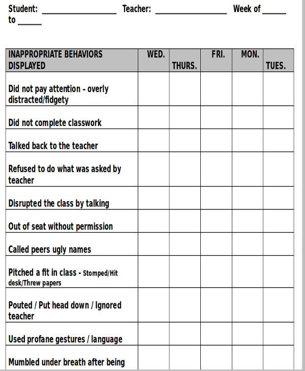 Free Printable Daily Behavior Chart Printable And Enjoyable Learning