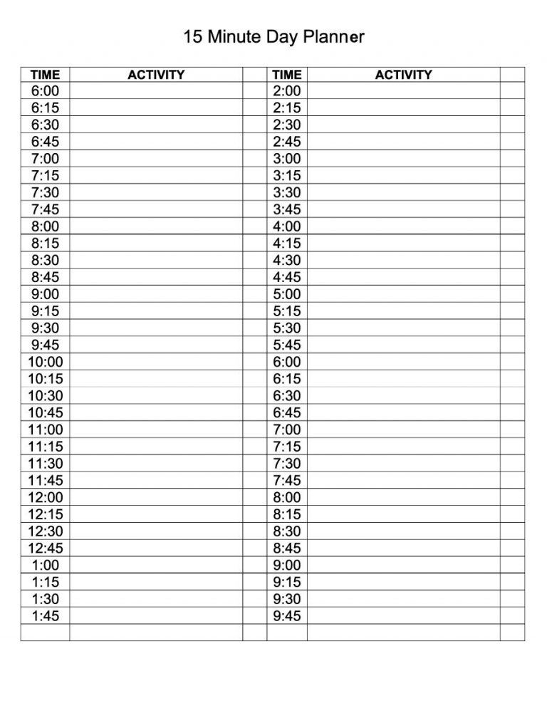 Free Printable Daily Planner 15 Minute Intervals Day Planner Template 