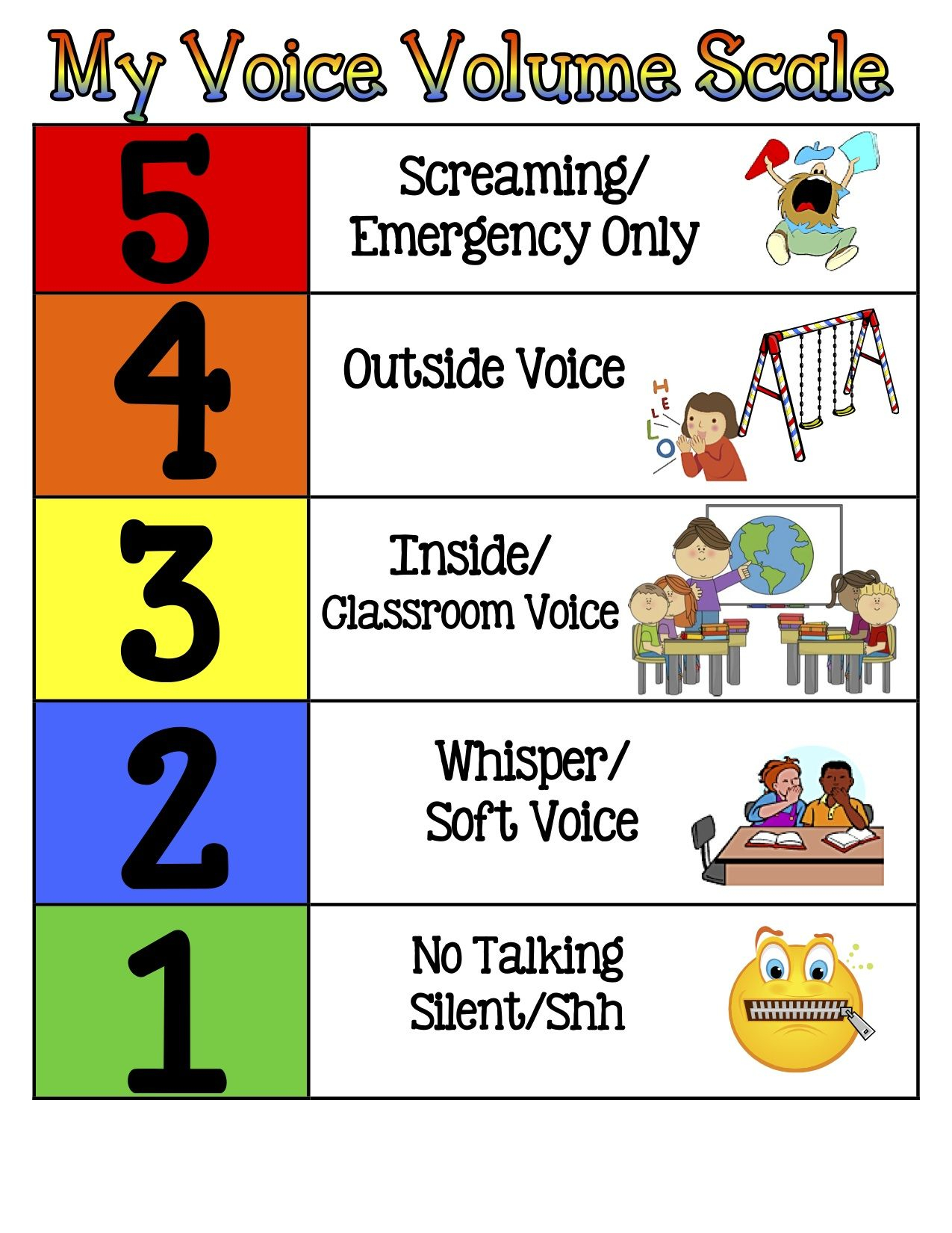 Free Printable Voice Level Chart Printable Word Searches