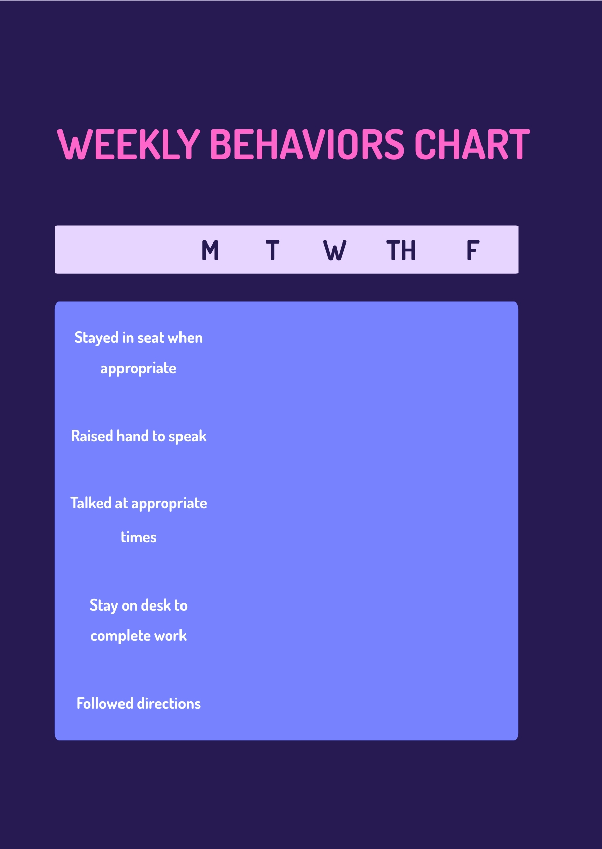 Hands To Self Behavior Chart