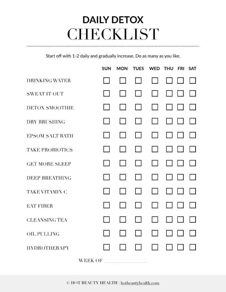 Health And Wellness Free Daily Detox Checklist Printable To Help You 