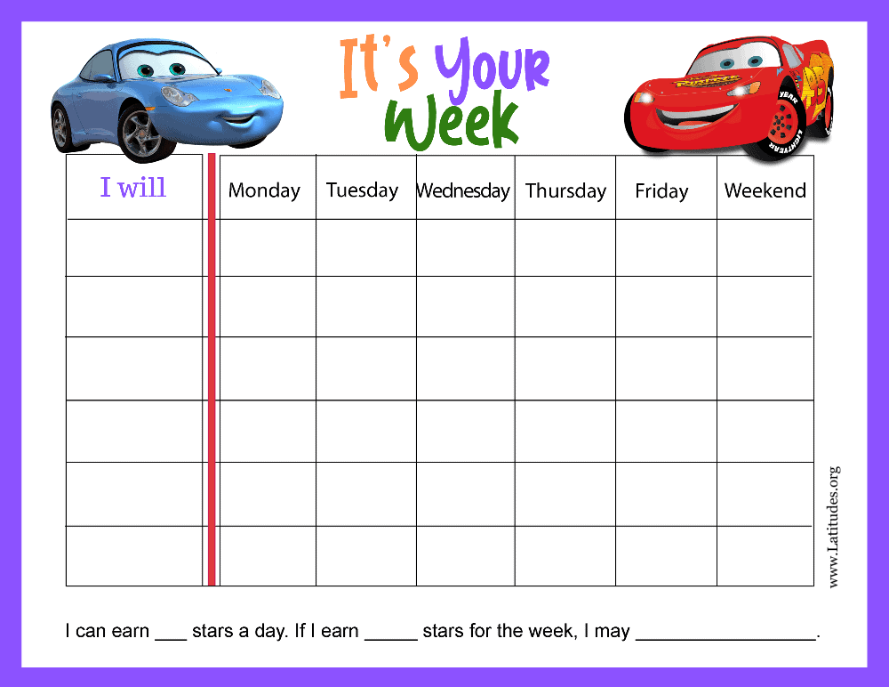 Lightning McQueen Its Your Week Behavior Chart Fillable ACN Latitudes