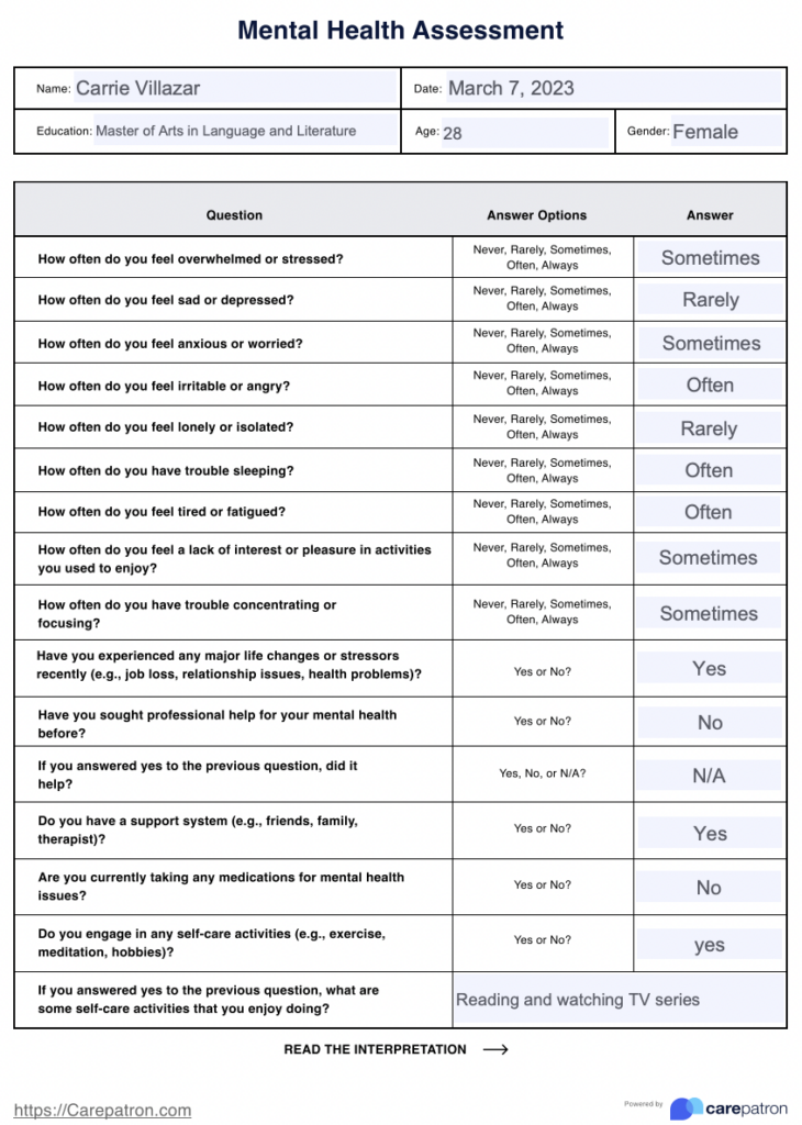 Mental Health Assessment Form Behavioral Healthcare F Vrogue co