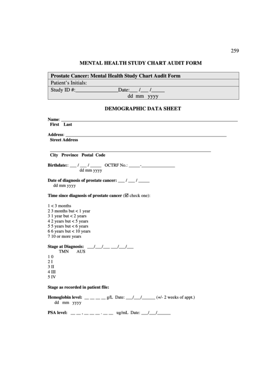 Mental Health Chart Audit Form Printable Example Printable Forms Free 