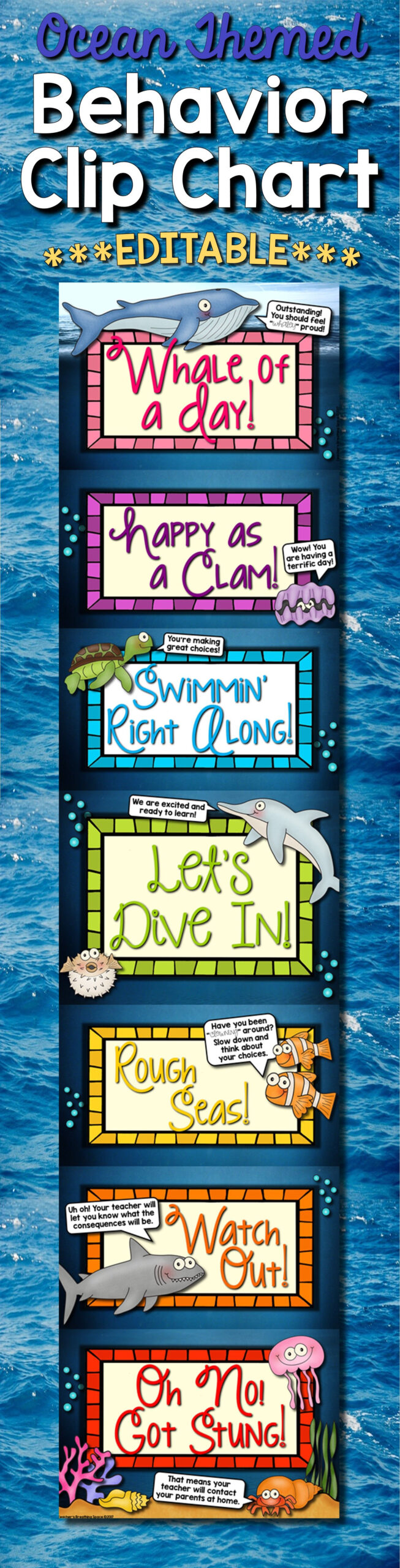 Ocean Themed Behavior Clip Chart With EDITABLE Pages Help Your Little 