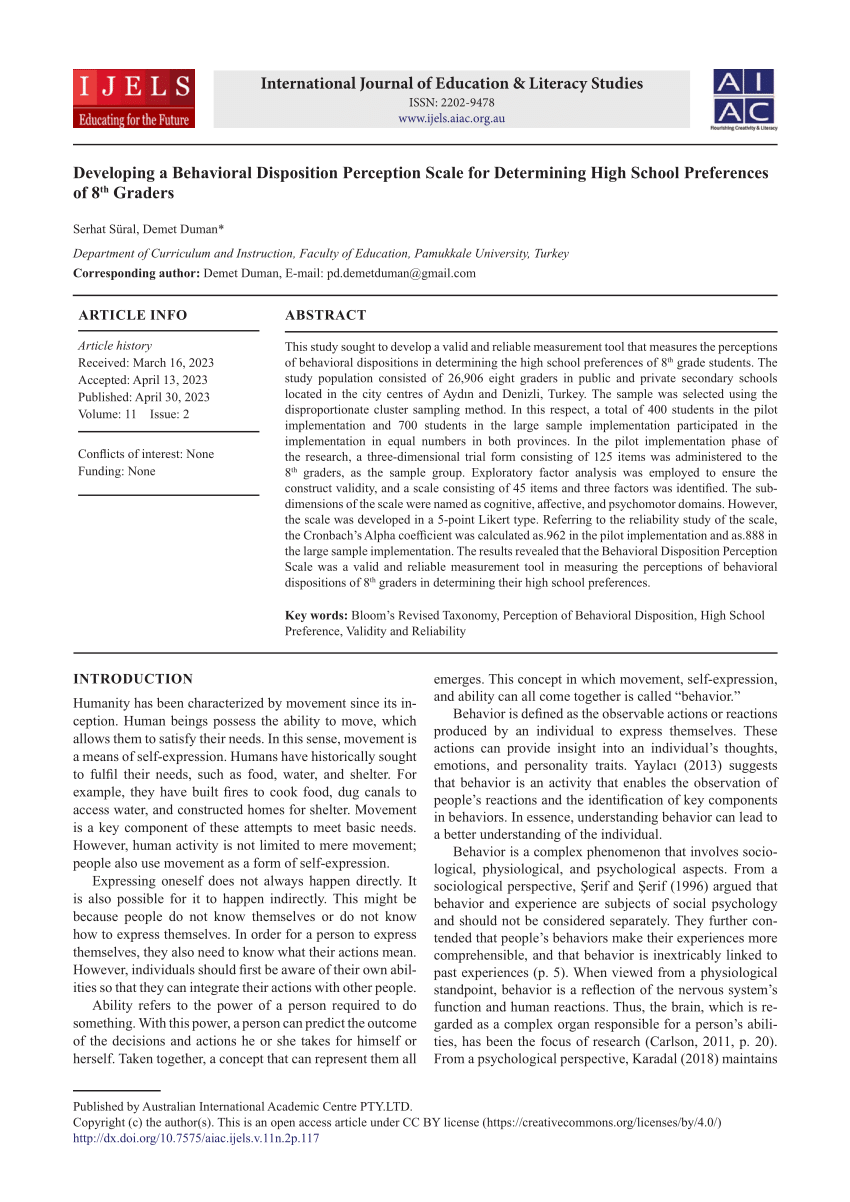  PDF Developing A Behavioral Disposition Perception Scale For 