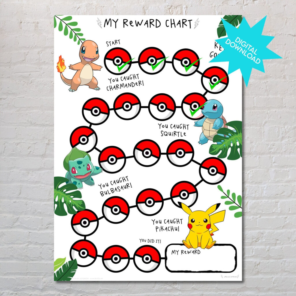 Pokemon Reward Chart For Kids Behaviour Chart Printable Chore Etsy UK