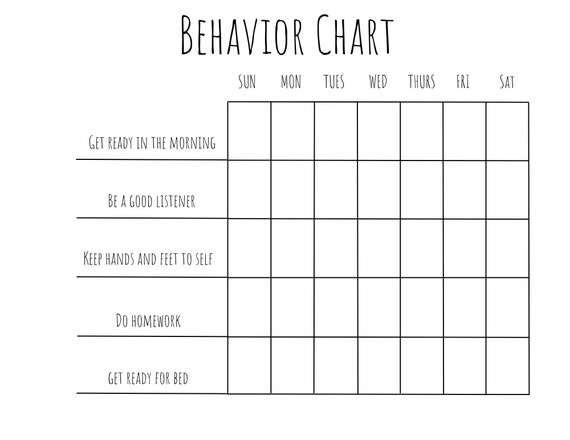 Printable Behavior Chart ADHD Digital Download Etsy