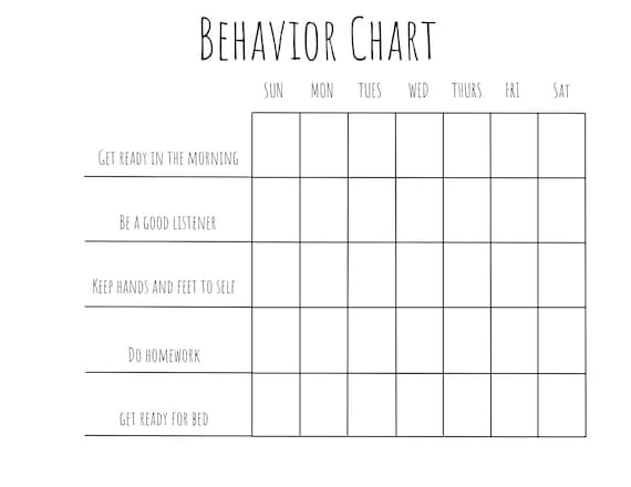 Printable Behavior Chart ADHD Digital Download Etsy