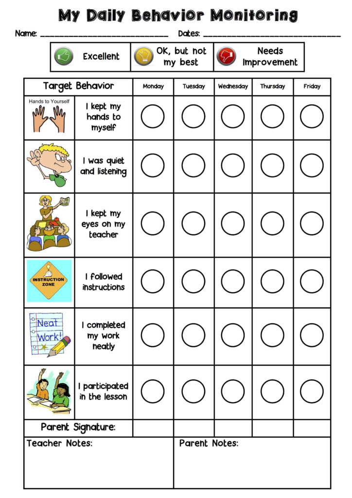 Printable Behavior Charts For Kindergarten