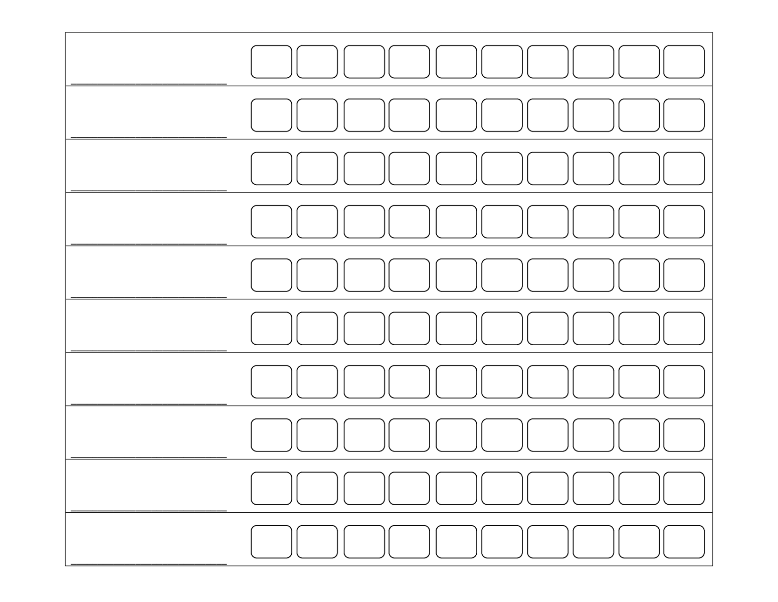 Printable Blank Behavior Charts