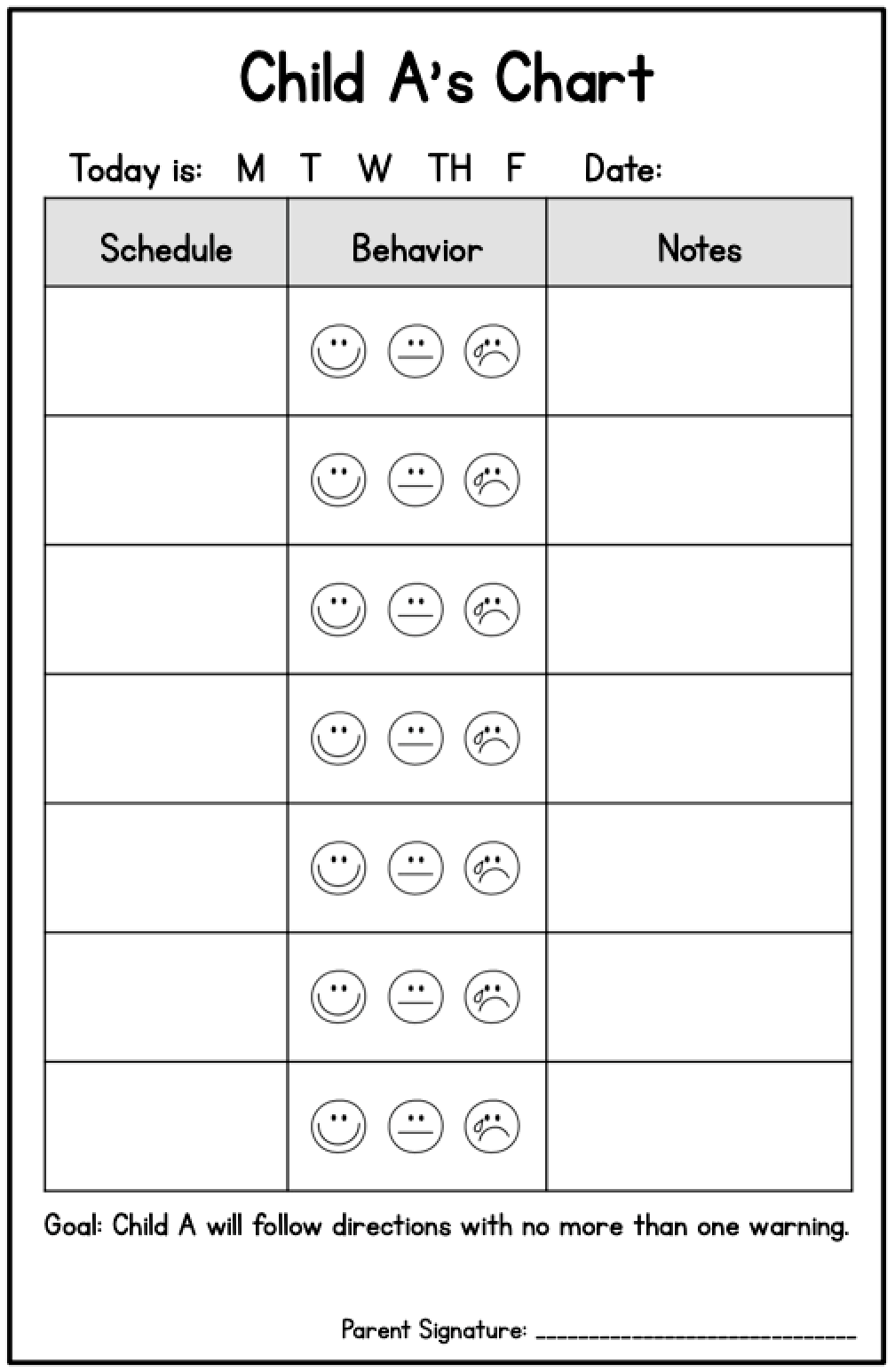 Printable Editable Behavior Chart Template Printable Templates