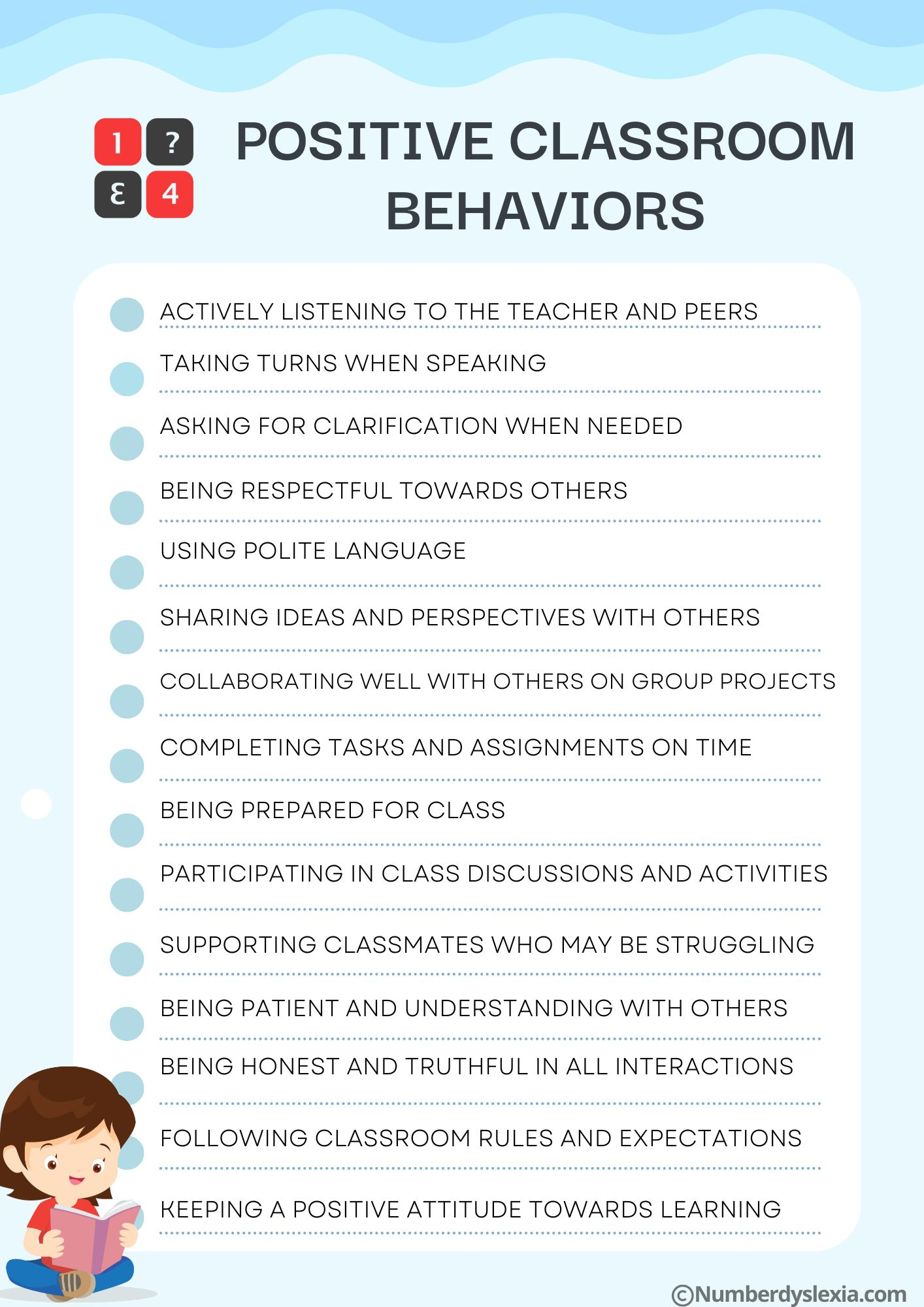 Printable Positive Classroom Behaviors List PDF Included Number 