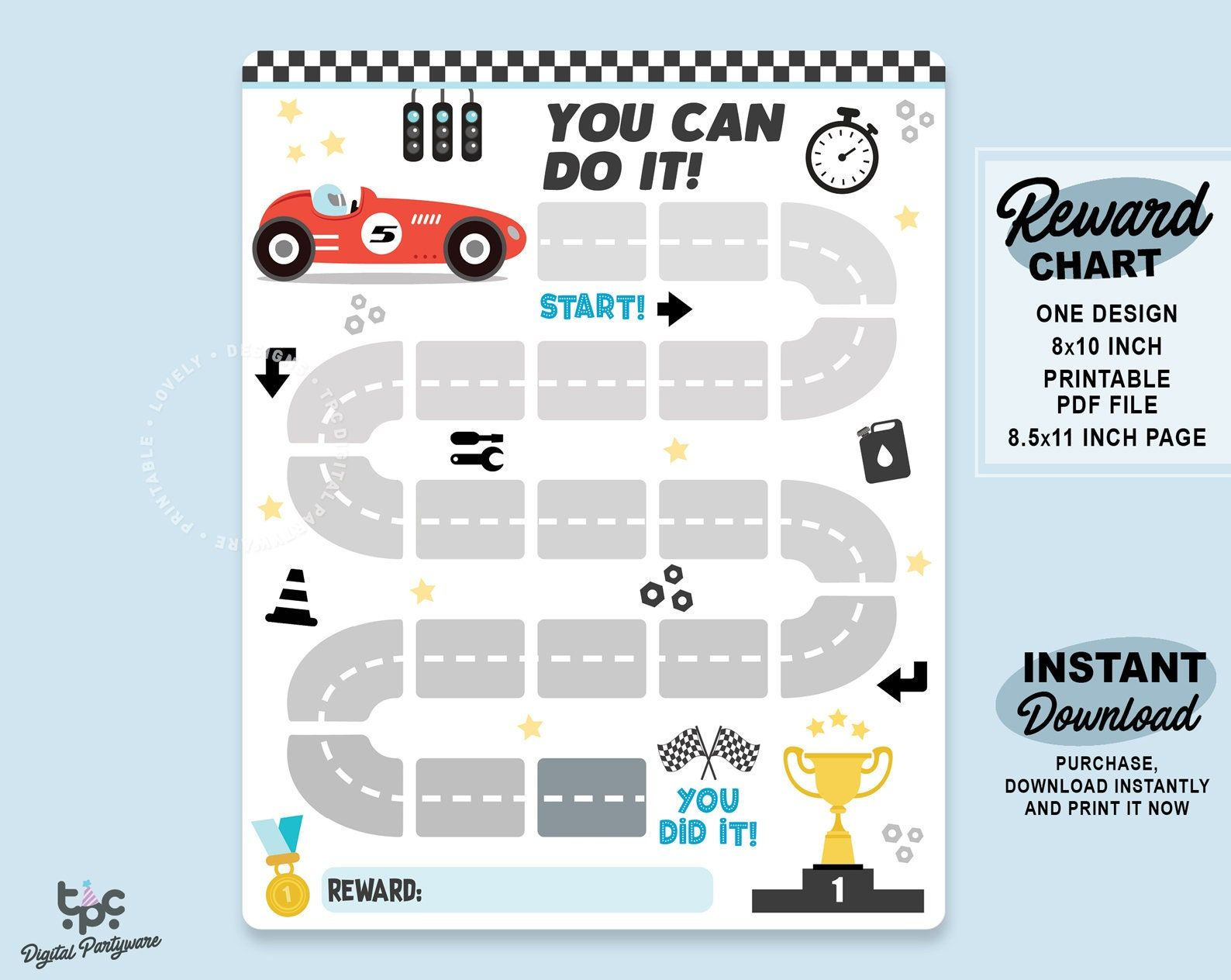 Printable Racing Car Reward Chart Cars Kids Behavior Chart Instant 