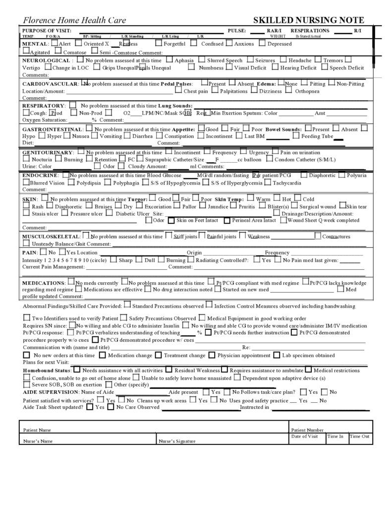 Printable Skilled Nursing Visit Note Form Fill Out And Sign Printable 