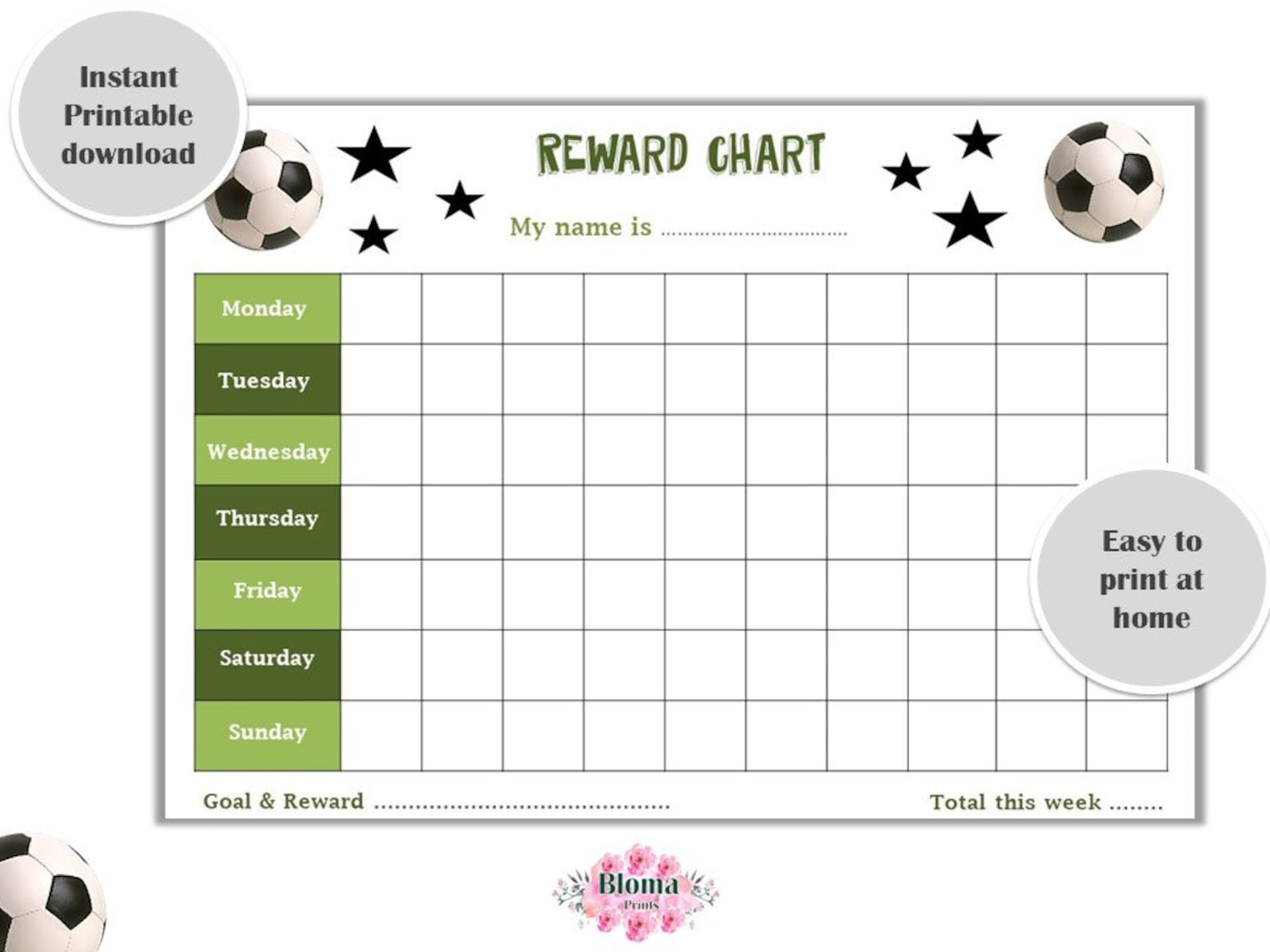 Reward Chart Football soccer Printable children kids Reward Chart