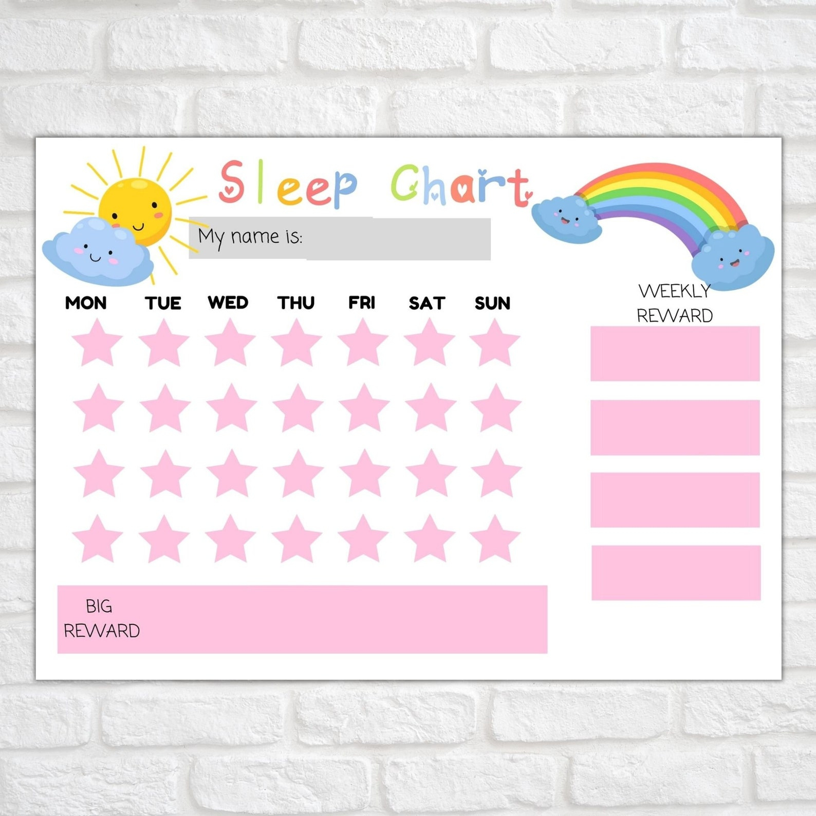 SLEEP CHART REWARD Chart A4 Letter Print Sleep Tracker Etsy