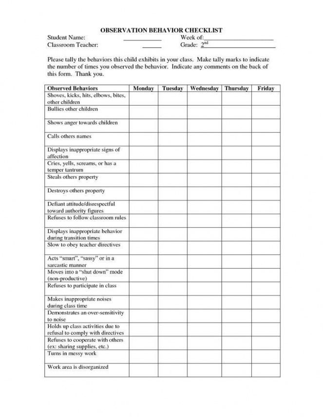 The Observation Behavior Checklist Is Shown In This Document Which 