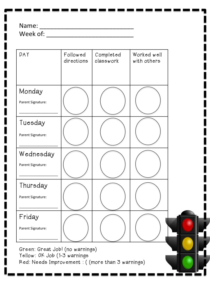 Traffic Light Behavior Chart Printable 2023 Calendar Printable