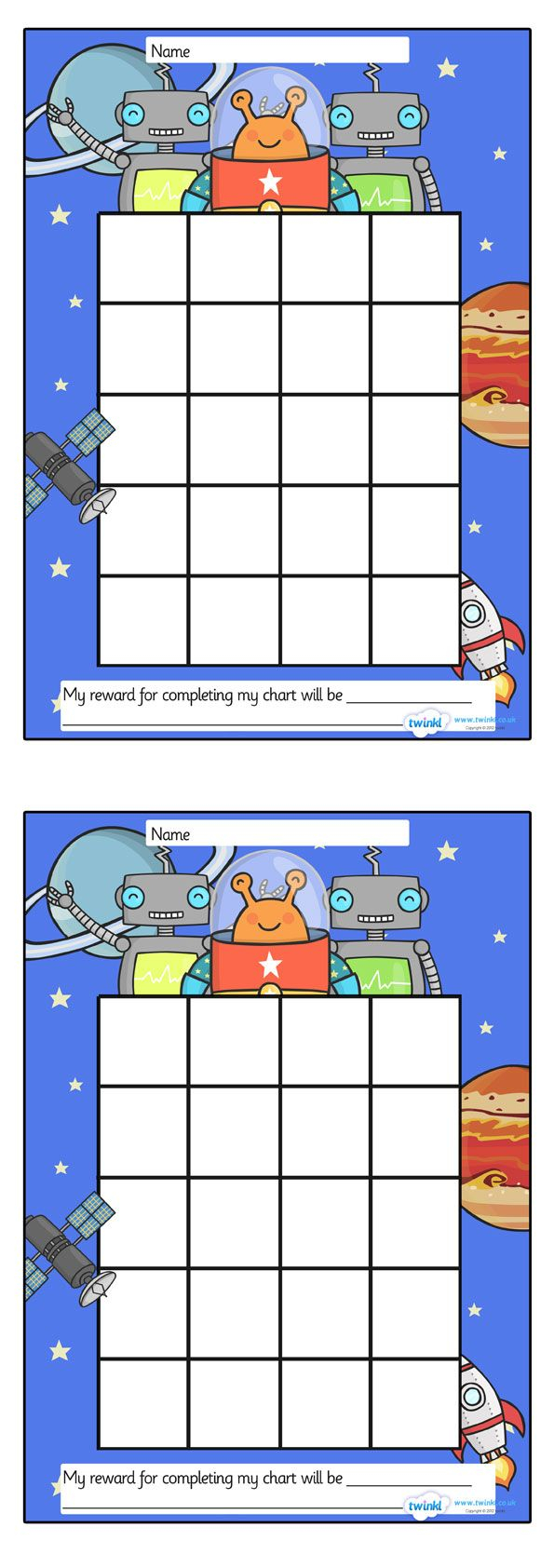 Twinkl Resources Space Sticker Stamp Reward Chart Classroom 