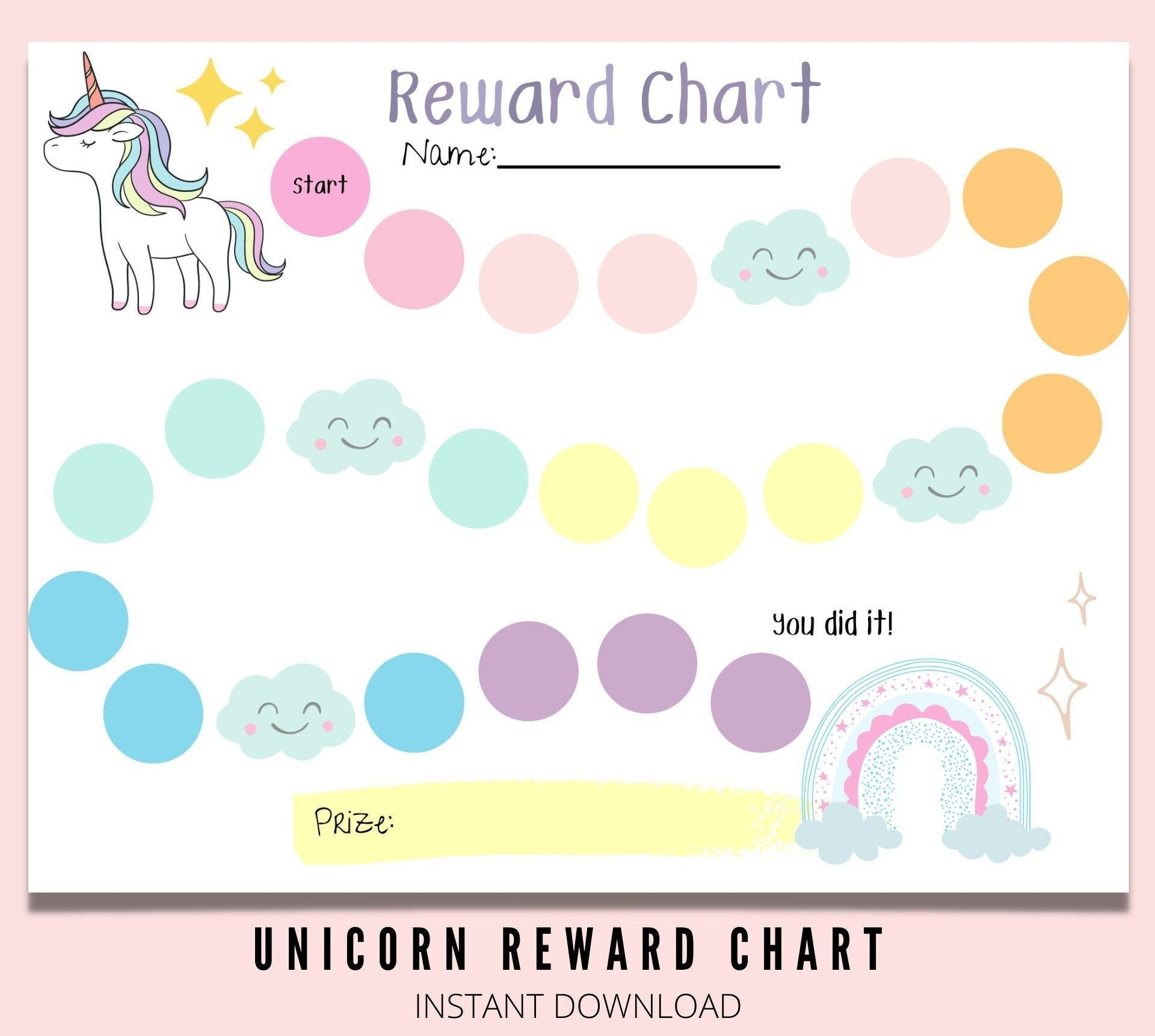 Unicorn Reward Chart For Kids Printable Chore Chart Girls Rainbow 